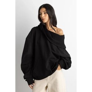 NWT Oak + Fort Black Pullover Hoodie Womens S Slouchy Oversized Sweatshirt